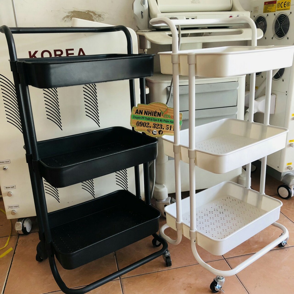 Kệ nhựa 3 tầng có bánh xe sẵn 2 màu đen, trắng