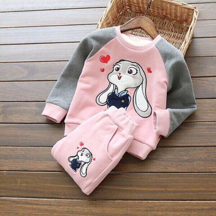 Bộ quần áo thu đông Habi Fashion Họa Tiết  thỏ tim dễ thương cho bé 10-23kg