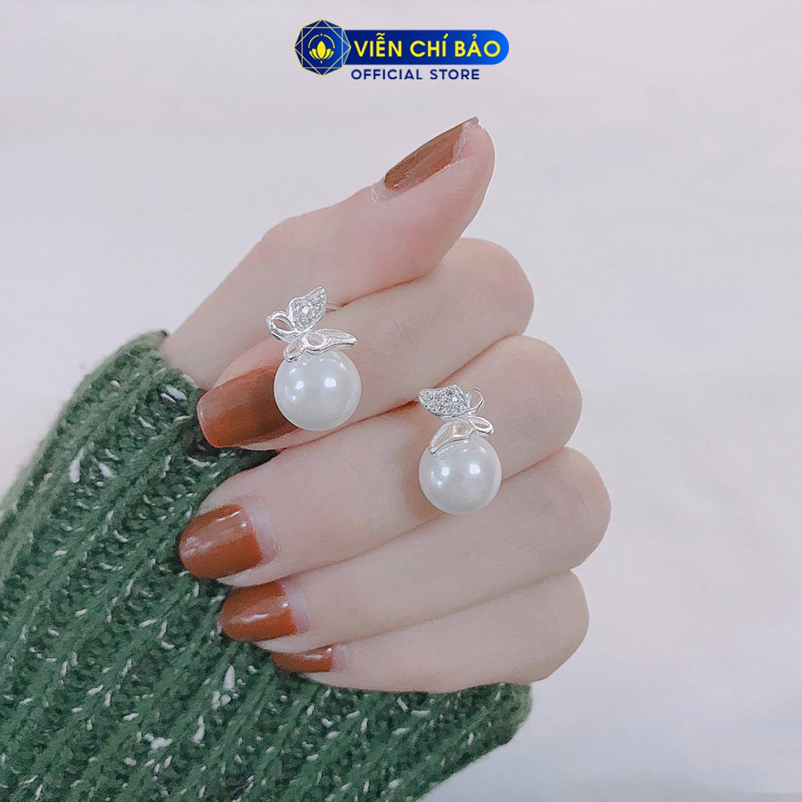 Bông tai bạc nữ hồ điệp hạt châu chất liệu bạc 925 thời trang phụ kiện trang sức nữ thương hiệu Viễn Chí Bảo B400124