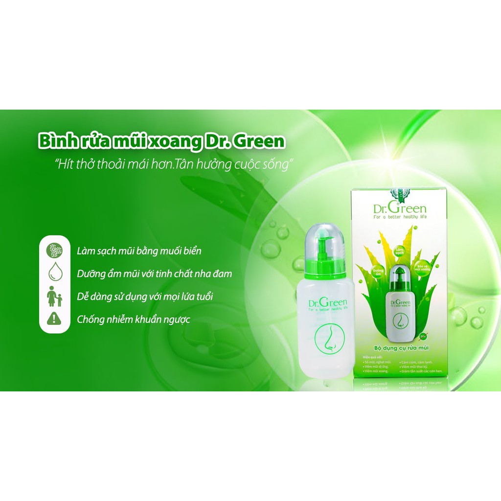 Bình rửa mũi Dr. Green đầu rửa Silicon Tặng kèm 10 gói muối