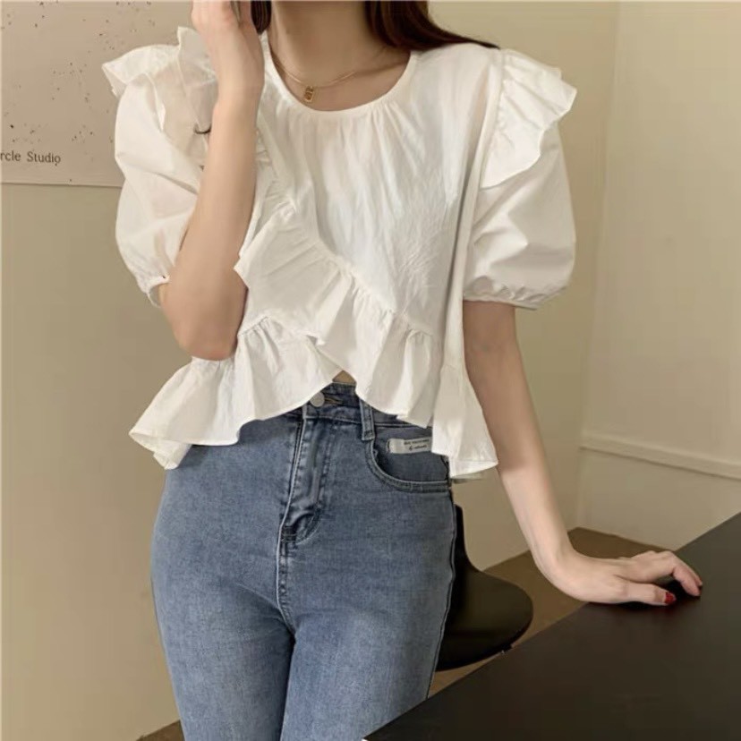Áo thô bèo vạt chéo ngắn tay Ulzzang style  Hàng quảng Châu