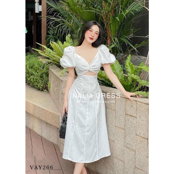 Váy maxi thô xoắn eo tôn dáng phối tay bồng cho nàng thơ