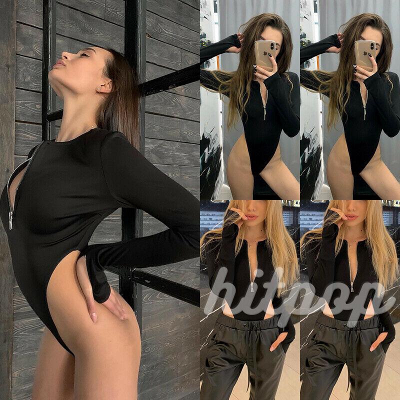 Bộ liền thân tay dài cổ V màu đen dáng ôm gợi cảm dành cho nữ | BigBuy360 - bigbuy360.vn