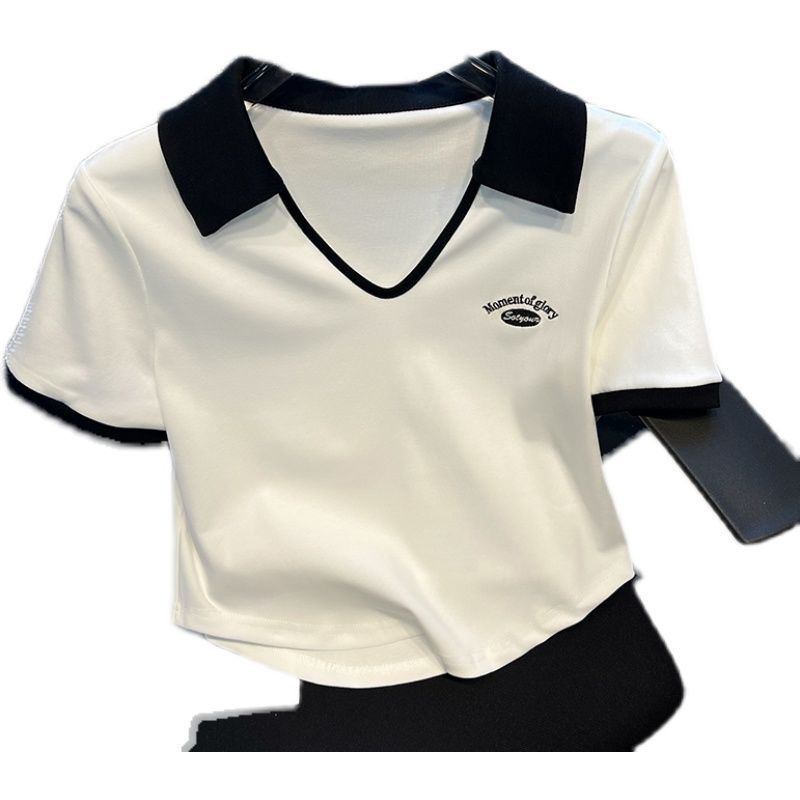 Áo polo BH tay ngắn màu trơn bằng vải cotton thời trang mùa hè dành cho bạn nữ