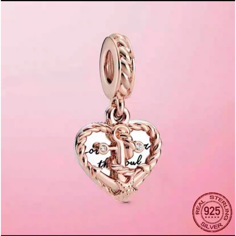 charm pan treo tim vàng hồng bạc s925