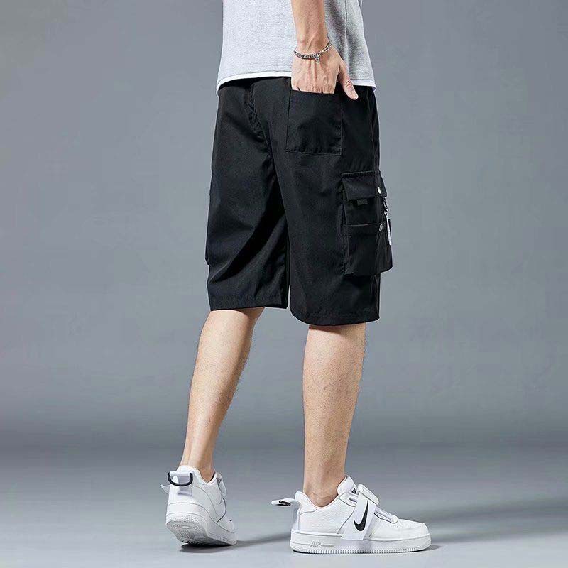 Quần Short Jogger Màu Đen Phối Nhiều Túi Phong Cách Hip Hop Cá Tính Cho Nam