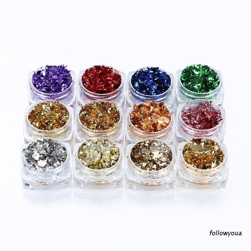 Giấy nhôm kim tuyến màu vàng và bạc trang trí resin làm trang sức gồm 12 màu