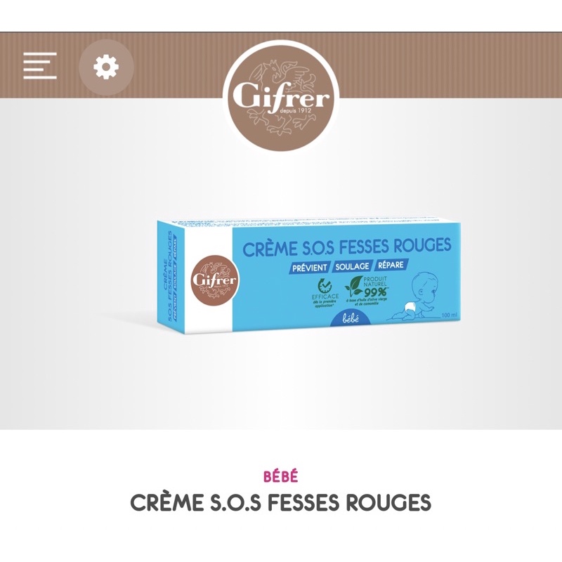 Kem làm dịu và phục hồi cho bé bị hăm tã Gifrer crème S.O.S fesses rouges 100ml
