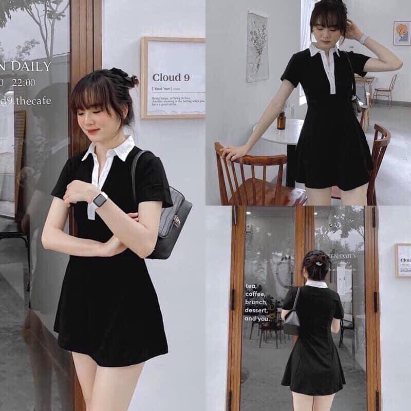Váy Polo Cổ Phối Viền Trắng Siêu Xinh - Đầm Polo Ulzzang