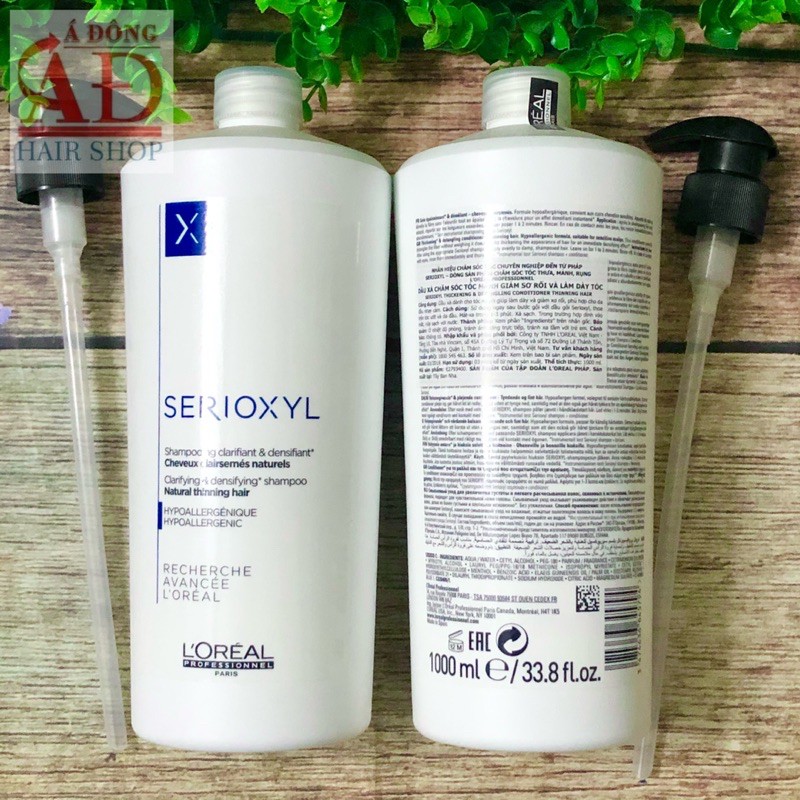 Bộ dầu gội xả cho tóc thưa mảnh rụng L'oreal Serioxyl GlucoBoost Natural Noticeably Thinning hair 1000ml