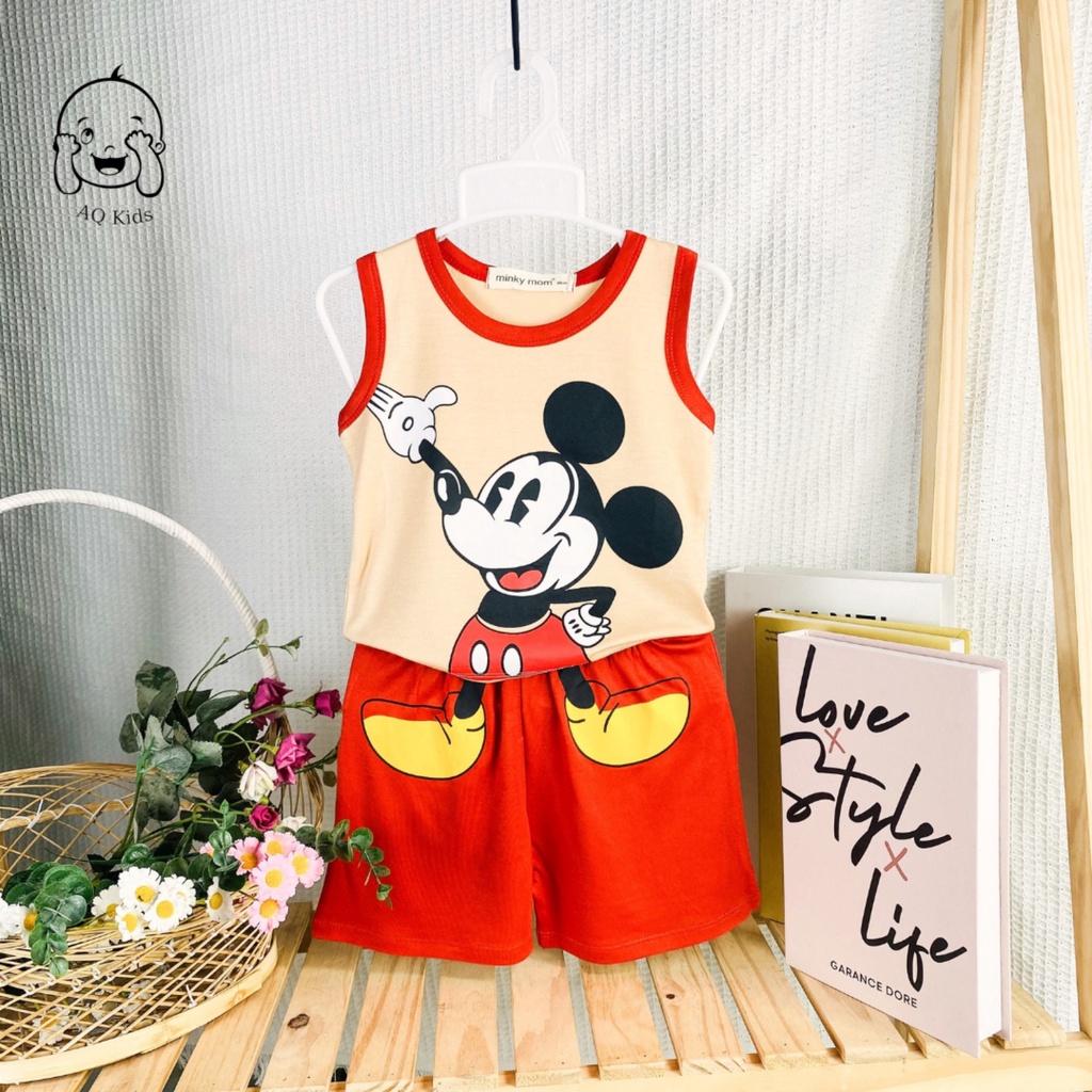 [BÉ 7-30kg] Bộ thun lạnh bé trai bé gái in chuột mickey Size 80-170 cho bé Unibaby BLMC