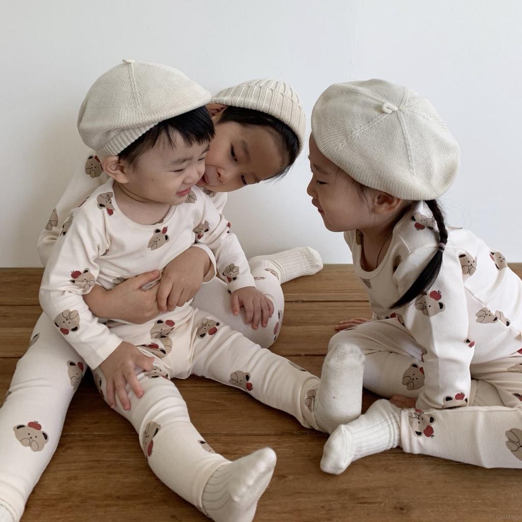 Bộ đồ ngủ mềm mại họa tiết hoạt hình dễ thương phong cách Hàn Quốc thoải mái cho bé