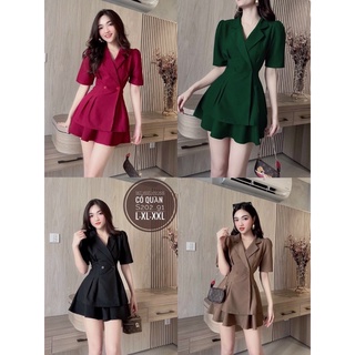 Set áo cổ vest chân váy xoè bigsize