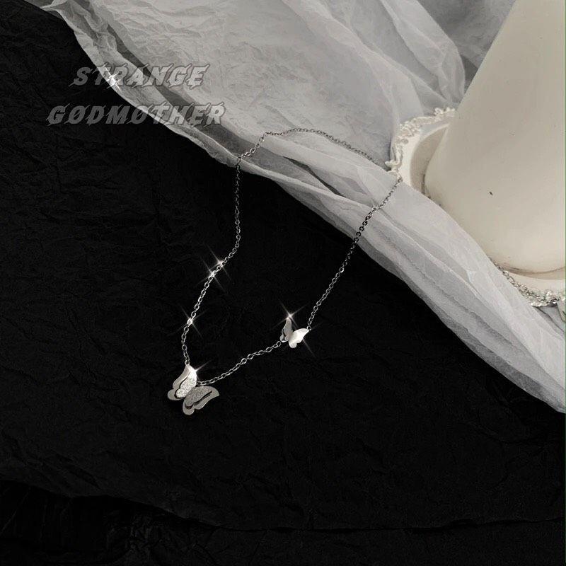 Dây Chuyền Hình Bướm Lấp Lánh Hợp Kim Trắng V18 QiQiShop
