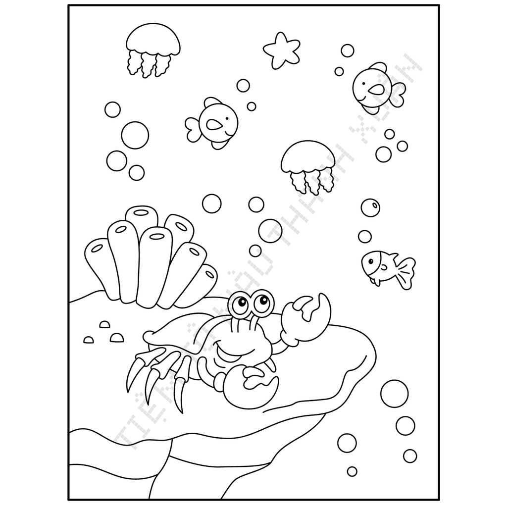 Set 20 Tờ Tranh Tô Màu Hình Cua Dễ Thương Cho Bé Size A5 Màu Sáp, Màu Chì - Tiệm Tô Màu Thanh Xuân