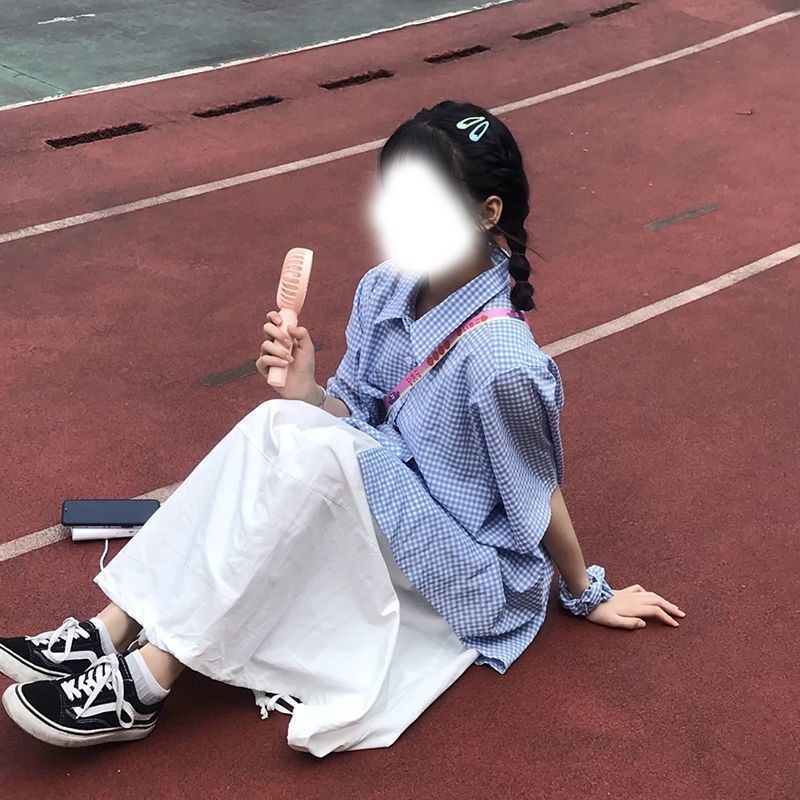 Set Áo Sơ Mi Tay Ngắn Form Rộng Họa Tiết Sọc Caro Và Chân Váy Chữ A Lưng Cao Phong Cách Hàn Quốc