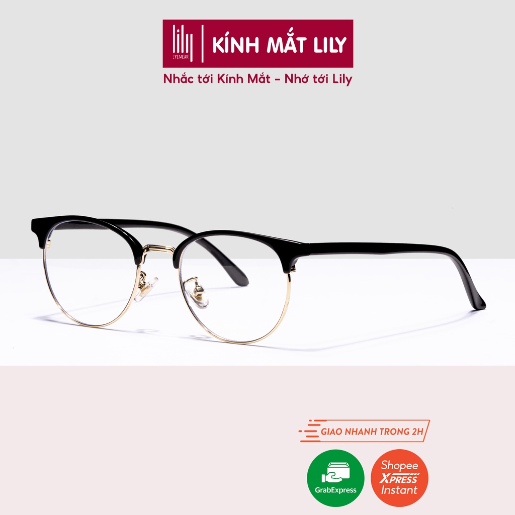 Gọng kính nam nữ Lilyeyewear kim loại càng nhựa, mắt tròn, nhiều màu 6214