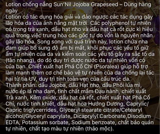 ( có box) Lotion chống nắng Just Herbs Sun'nil Jojoba Grapeseed