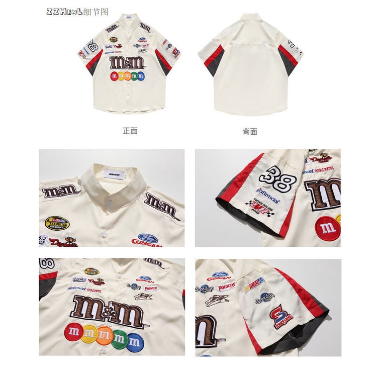Áo thun tay ngắn dáng rộng in họa tiết M bean đường phố Mỹ cổ điển cho nam và nữ