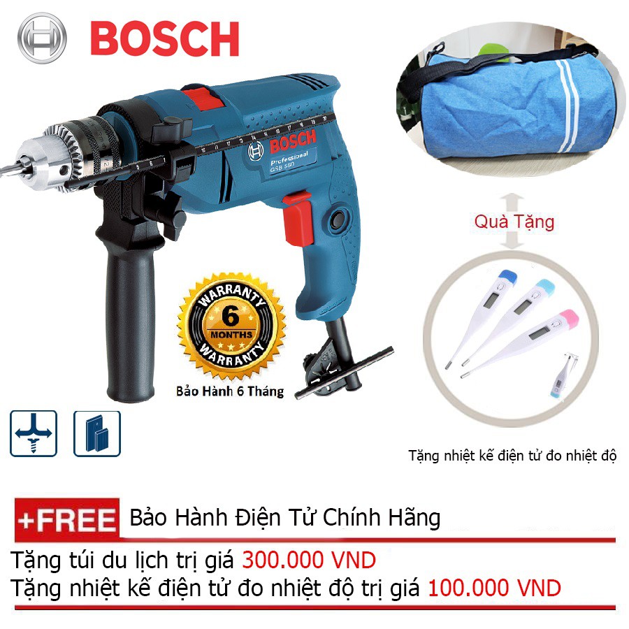 Máy khoan động lực Bosch GSB 550 Professional + Quà tặng áo mưa