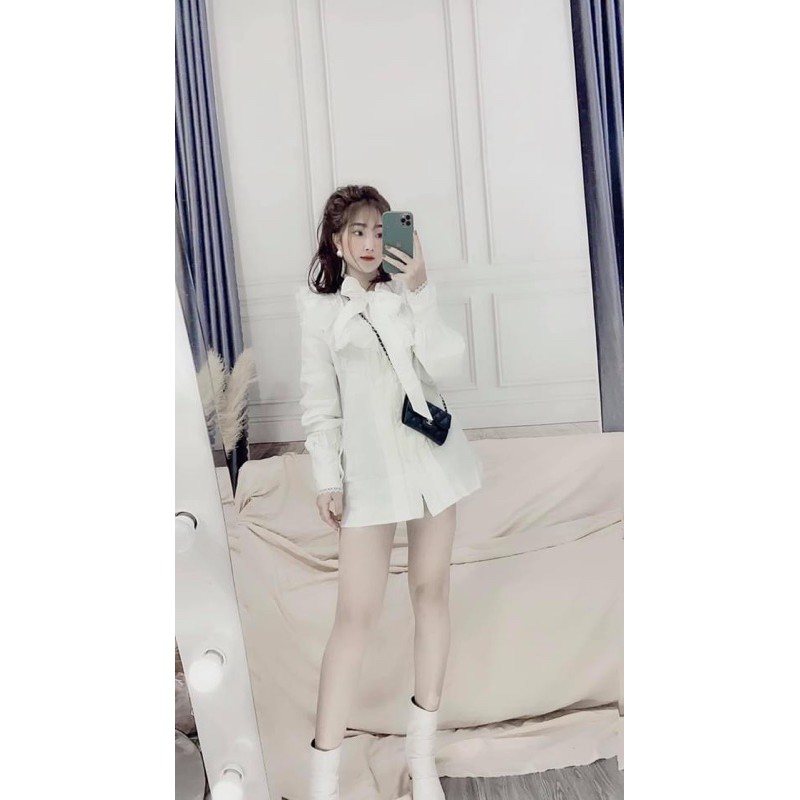 ÁO SƠ MI XẾP LY BÈO THẮT NƠ PHA VIỀN REN