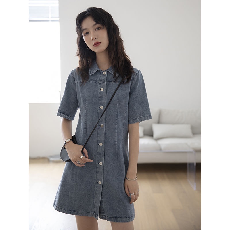 Đầm Denim Cổ polo Tay Ngắn Thời Trang Mùa Hè Hàng Mới Dành Cho Bạn Nữ 2022