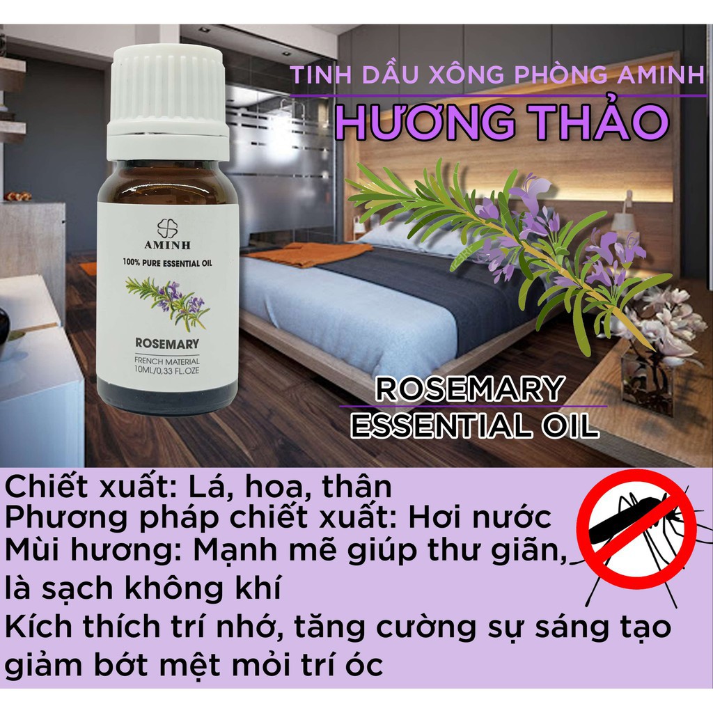 HÀNG CAO CẤP -  Tinh Dầu Hương Thảo Thiên Nhiên Thơm Phòng AMINH Lọ 10ml Từ Pháp Nguyên Chất 100 % Giúp Thư Giãn Ngủ Ngo