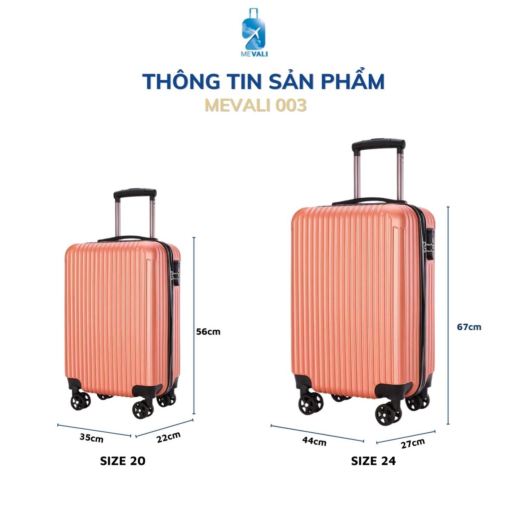 Vali du lịch loại valy kéo mini MEVALI 003, vali size 20 inchs, 24 inchs nhựa ABS chắc chắn BH 5 năm
