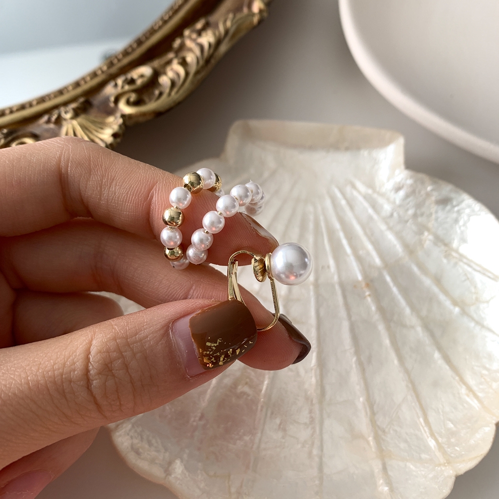 Set 3 khuyên tai xỏ lỗ / kẹp vành phối ngọc trai đơn giản cho nữ