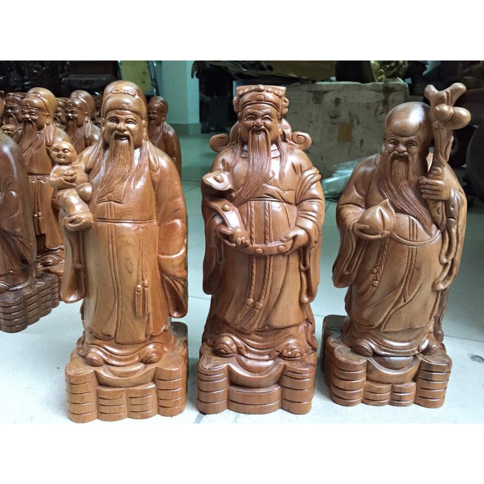 Tượng Tam Đa - Phúc Lộc Thọ Gỗ Bách Xanh mùi thơm dịu