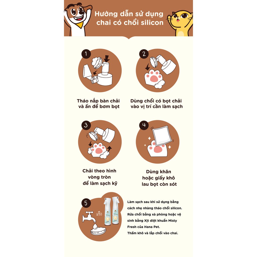 [HCM]Bọt tắm khô dưỡng lông cho chó, mèo Waterless Bubble Shampoo 130ml hương phấn thơm - Hana Pet Hàn Quốc