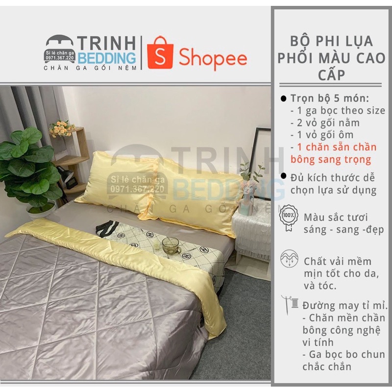 Bộ ga Phi lụa Phối màu đặc biệt Phòng ngủ Trinhbedding