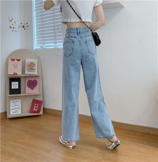 Quần bò ống rộng cạp ren