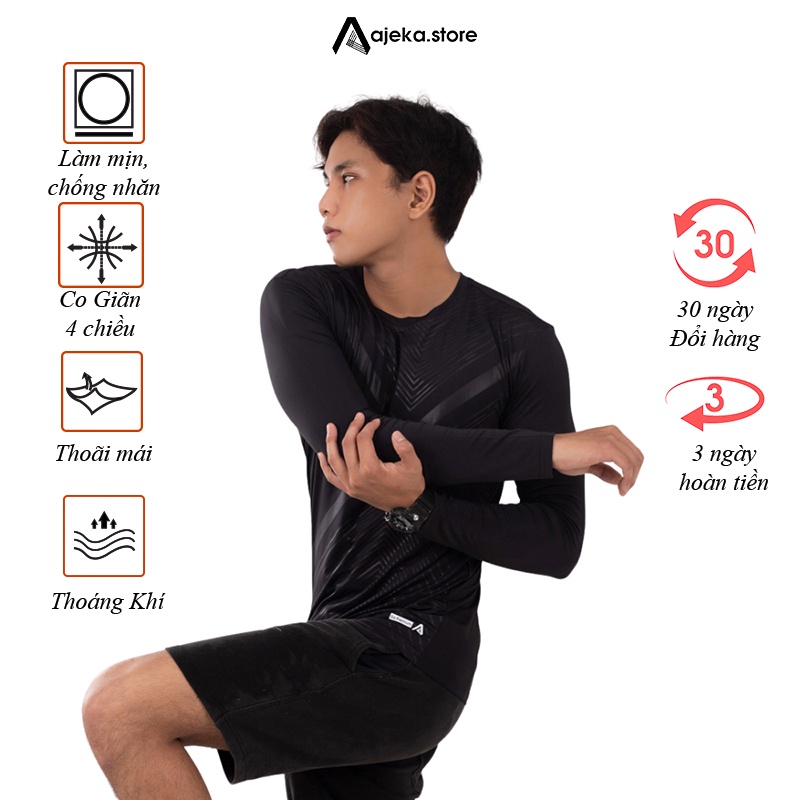 Áo thun nam thể thao tay dài AJEKA, thun lạnh co giãn bốn chiều