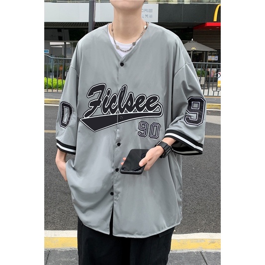 Áo Thun Bóng Chày Tay Lửng Dáng Rộng In Họa Tiết Phong Cách Hàn Quốc Dễ Phối Đồ