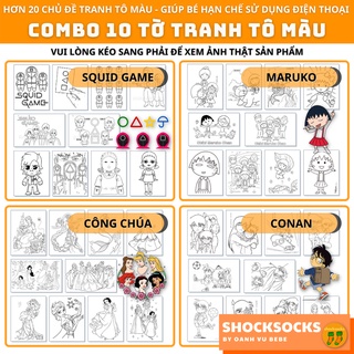 🔥COMBO 10 TỜ TRANH TÔ MÀU - THÁM TỬ CONAN - SQUID GAME - VÀ HƠN 20 CHỦ ĐỀ KHÁC 🔥