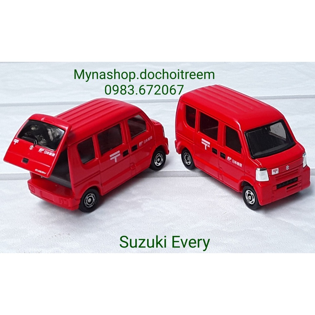 Đồ chơi mô hình tĩnh xe tomica không hộp, Suzuki Every, Post Van, xe bưu điện, mở được cốp sau