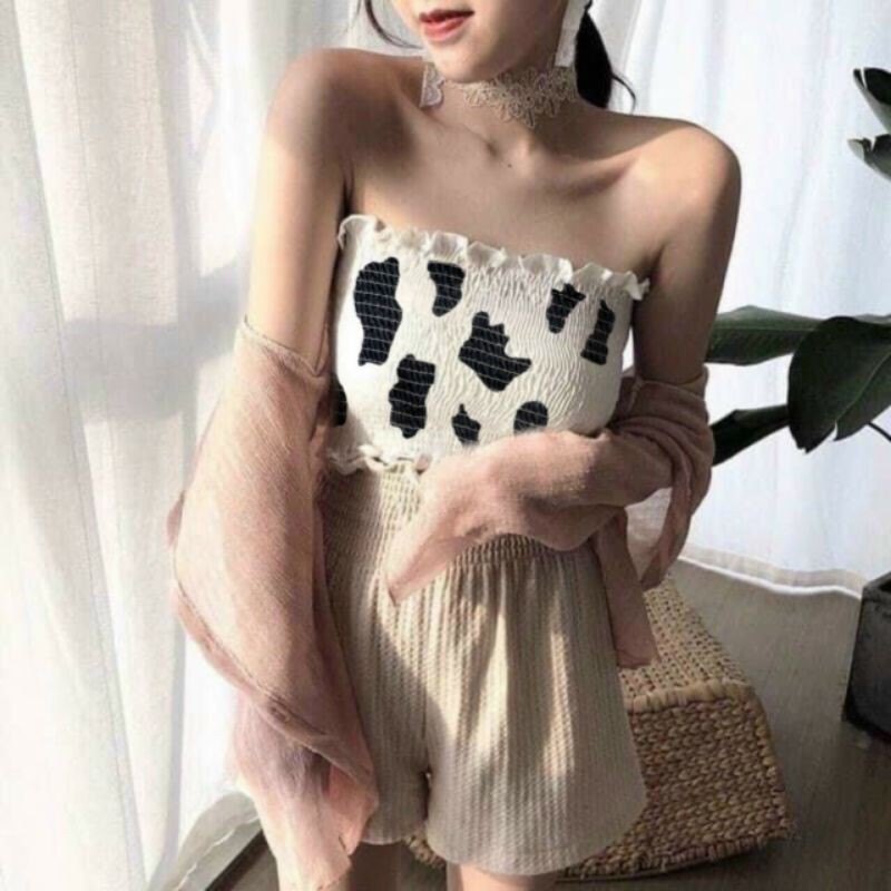 Áo ống croptop họa tiết bò sữa và ngựa vằng