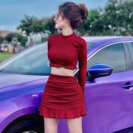 Sét bộ nữ 2 món chân váy đuôi cá + áo tay dài