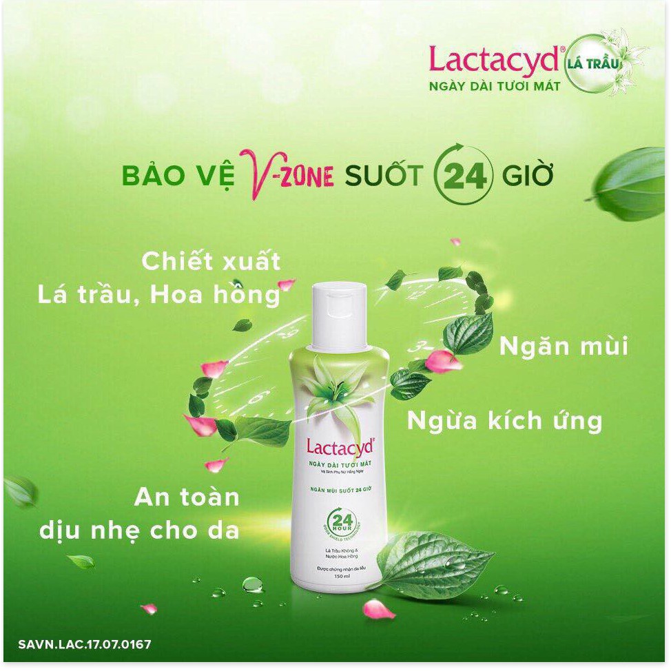 [Mã chiết khấu giá sỉ chính hãng] Dung Dịch Vệ Sinh Lactacyd ngày dài tươi mát xanh lá - Chiết xuất Lá Trầu Không và Hoa