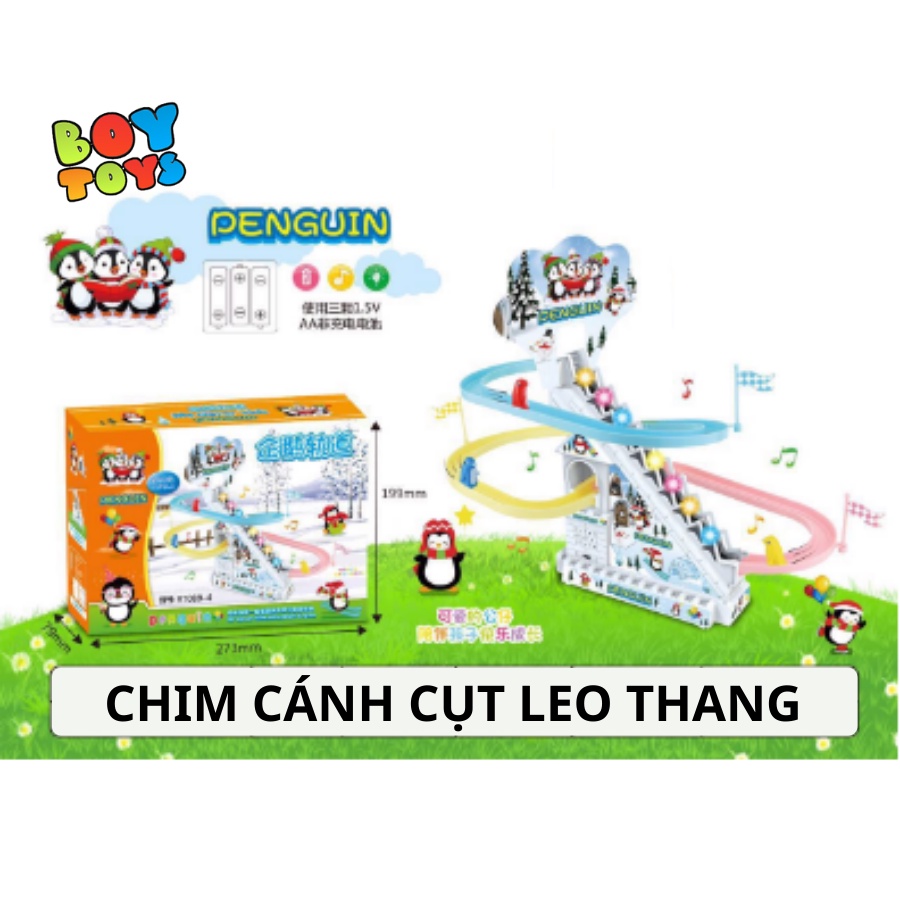 Đồ chơi cầu trượt chim cánh cụt leo cầu thang có nhạc và đèn thú vị cho bé từ 1-3 tuổi