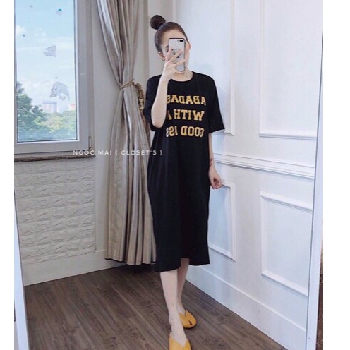 Váy suông xoắn lưng in chữ Bingshop vải cotton dáng dài chất đẹp | BigBuy360 - bigbuy360.vn