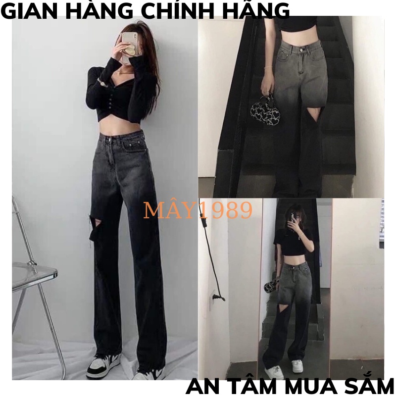 Quần bò jeans loang đen QB12 ống rộng dành cho nữ quần bò MÂY_1989