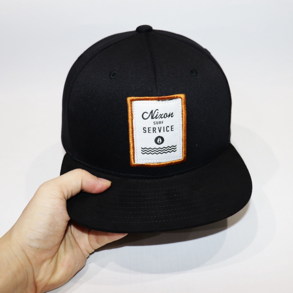 Nón NHS Snapback Full Đen Kết Da Lộn Đen Logo Vuông Nix001.