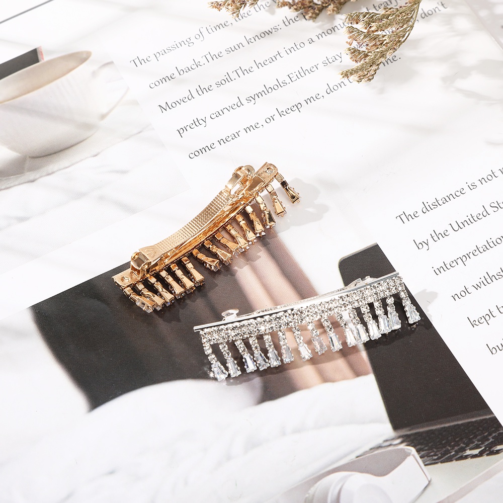 Haimeikang Kẹp tóc đính đá lấp lánh kiểu tua rua thời trang Hàn Quốc sang trọng