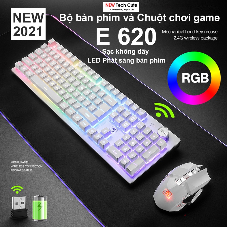 COMBO Bàn Phím Chuột E620 KẾT NỐI KHÔNG DÂY | SIêu phẩm mới chơi GAME  LED sáng ấn tượng | Pin trâu giúp chuột chơi lâu