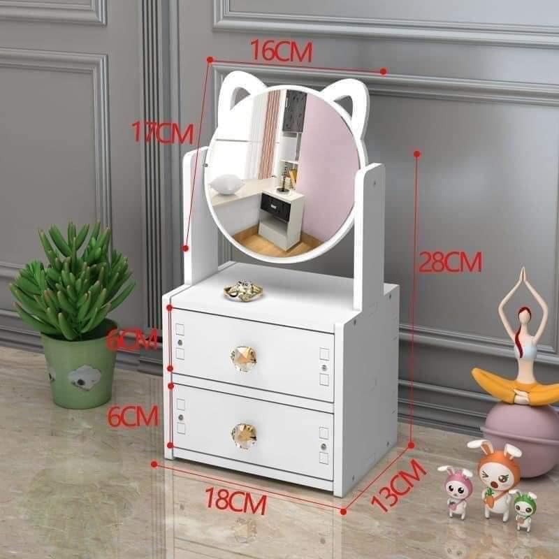 Kệ Tủ Đựng Mỹ PhẩM Mini 2 tầng /Kệ Để Đồ Trang Điểm, Đồ Cá Nhân, Có Kèm Gương Tai Mèo Dễ Thương