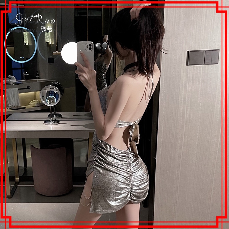 Váy Nhũ Dây Xích Xẻ Tà Ôm Sát Cám Dỗ Gợi Cảm Sexy 1661 [CWEAR.SEXY_ĐỒ NGỦ &amp; NỘI Y CAO CẤP]