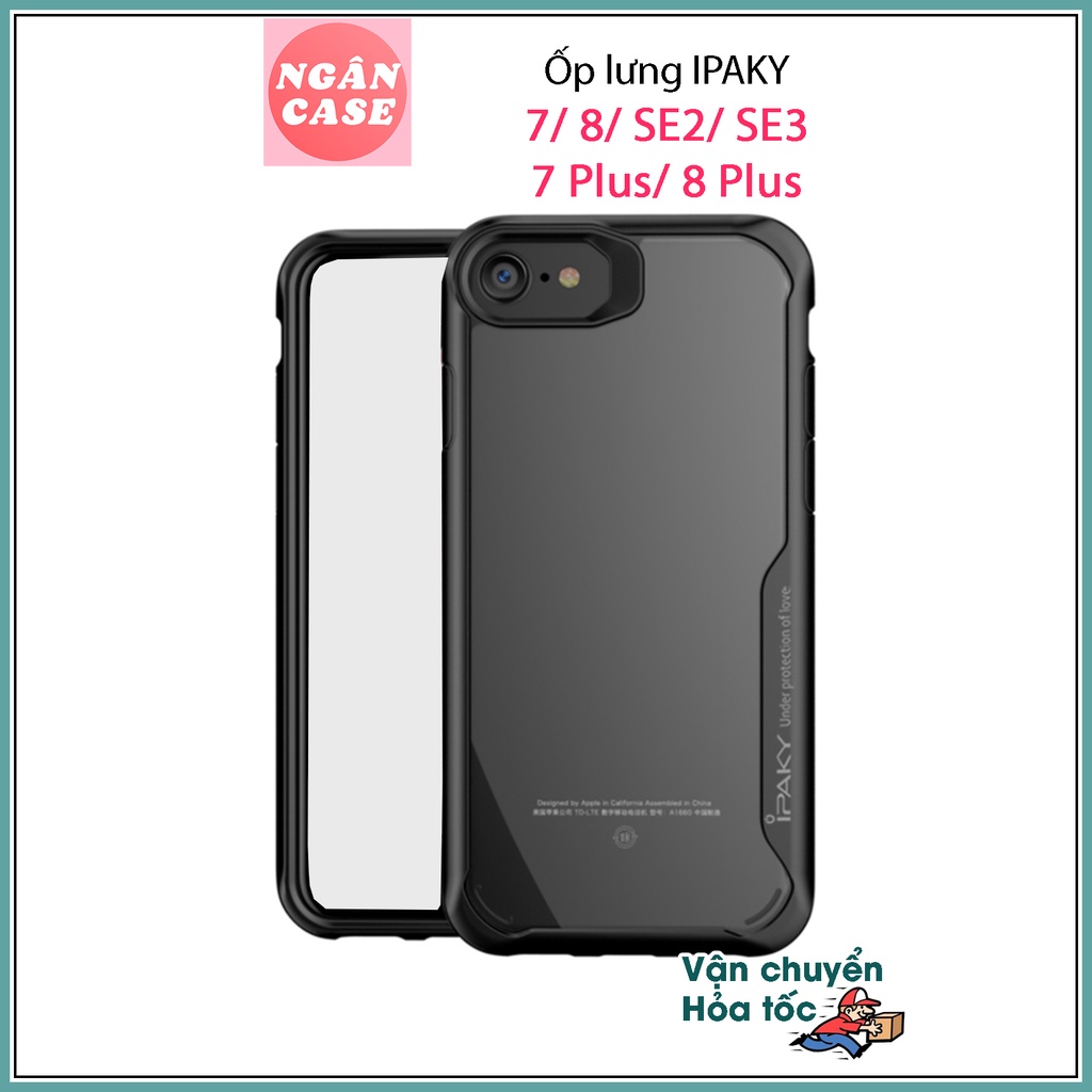 Ốp lưng IPAKY iPhone 6/ 7/ 8/ SE 2020 hoặc 6+/ 7+/ 8 Plus , Mặt lưng trong, Viền TPU, Chống sốc, Cạnh CÓ CHỮ Trắng