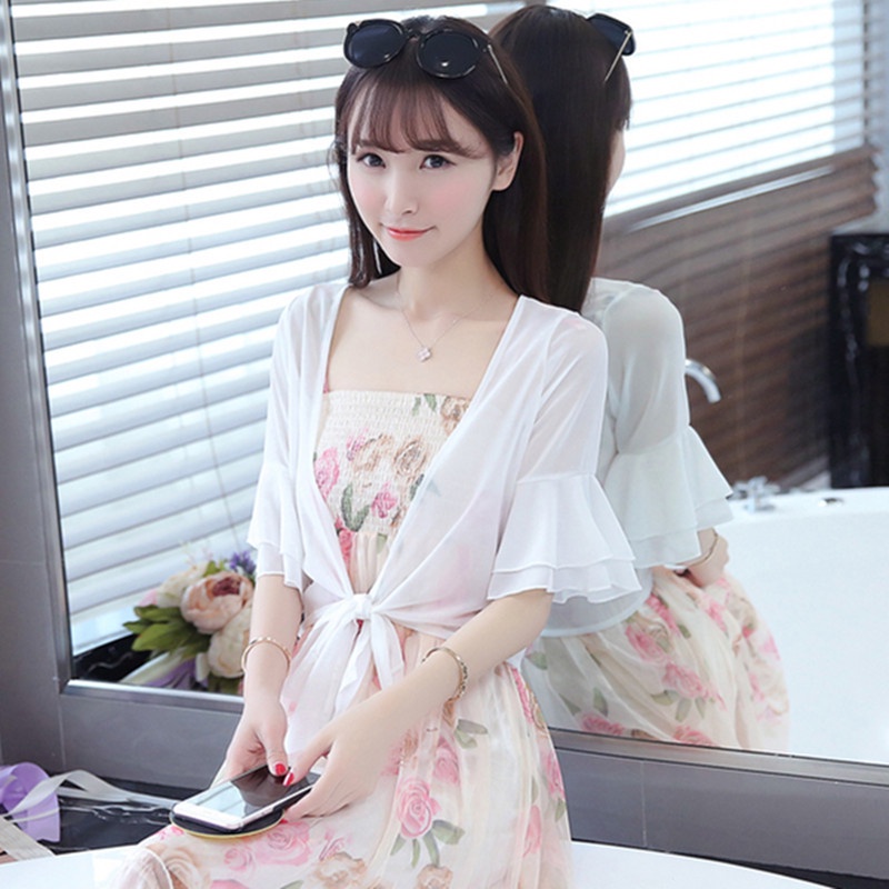 [Sẵn từ S-XXL] Áo khoác voan thắt nơ tay phối tầng